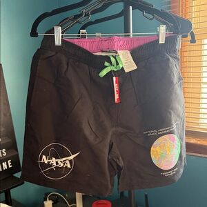 NASA Black Swim Trunks with Green Accents